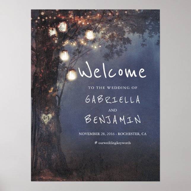 Affiche de bienvenue Mariage Mason Jar Lights Tree (Devant)
