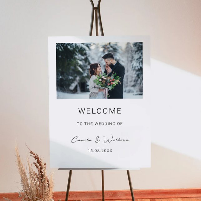 Affiche de bienvenue Mariage minimaliste photo (Photo Minimalist Wedding Welcome Sign)