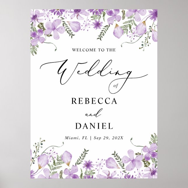 Affiche de bienvenue Mariage moderne chic violet (Devant)