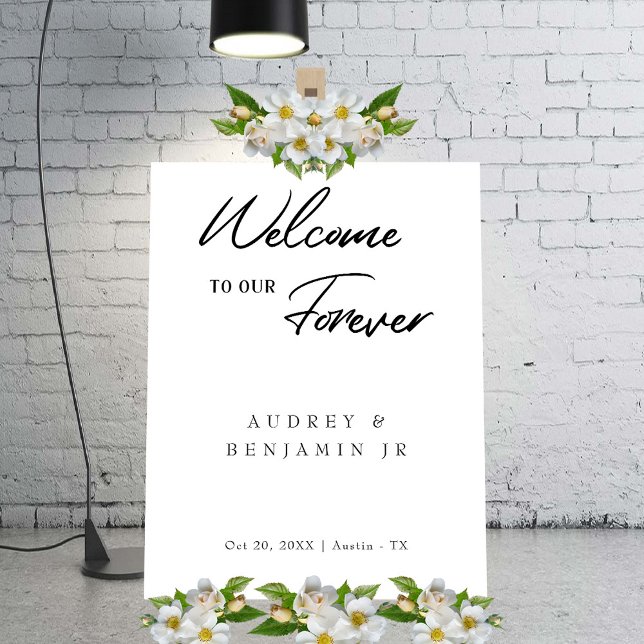 Affiche de bienvenue Mariage moderne classique en  (Classic Modern Black Wedding Welcome Sign on White)