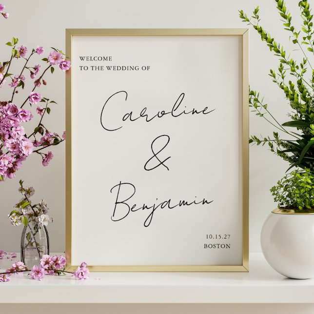 Affiche de bienvenue Mariage moderne en noir et bl (Créateur téléchargé)