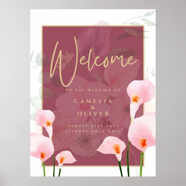 Affiche de bienvenue Mariage moderne Pink Calla Li (Devant)