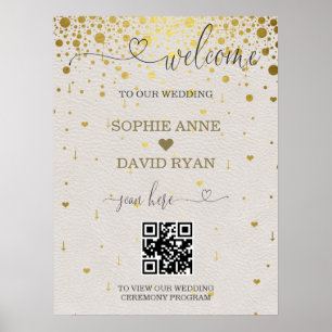 Affiche de bienvenue Mariage moderne QR Code Gold 