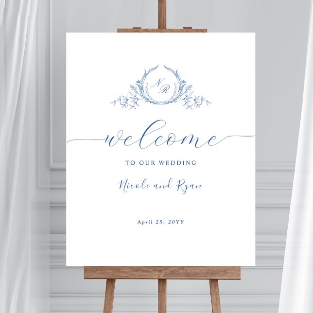 Affiche de bienvenue Mariage Monogramme bleu verti (Créateur téléchargé)