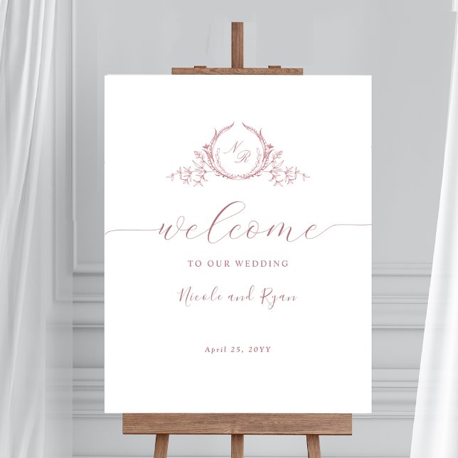 Affiche de bienvenue Mariage Monogramme Rose verti (Créateur téléchargé)