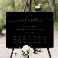 Affiche de bienvenue Mariage noir et or avec chron