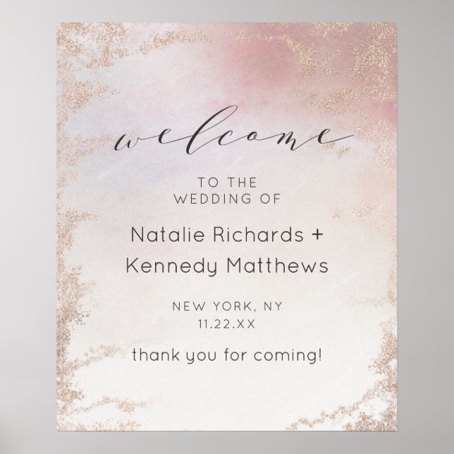 Affiche de bienvenue Mariage Ombre Blush Pink Fros (Devant)