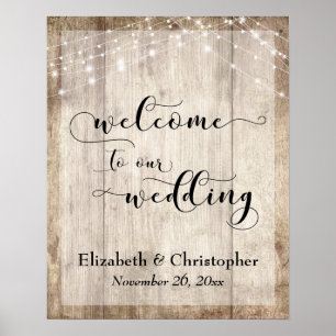 Affiche de bienvenue Mariage patiné en bois et lum