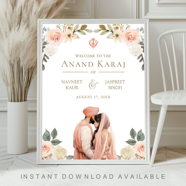 Affiche de bienvenue Mariage Peach Floral Anand Ka (Créateur téléchargé)