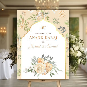 Affiche de bienvenue Mariage Peach Floral Anand Ka