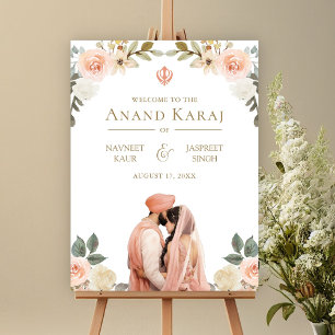 Affiche de bienvenue Mariage Peach Floral Anand Ka