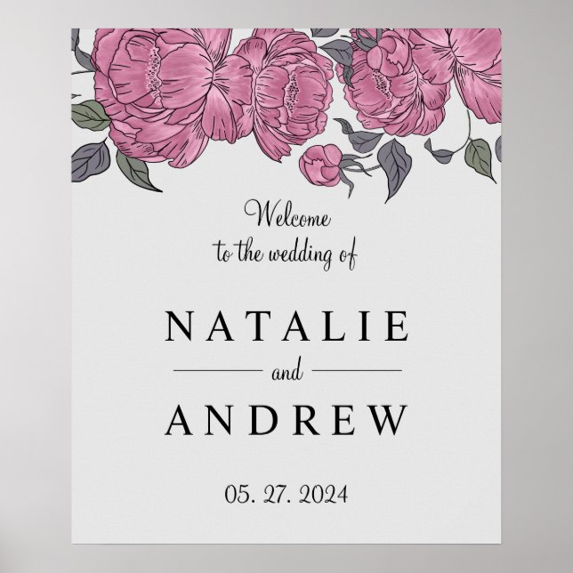 Affiche de bienvenue Mariage Peonies (Devant)