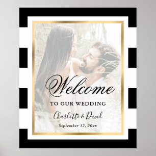 Affiche de bienvenue Mariage photo Black White Gol
