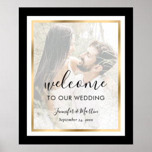 Affiche de bienvenue Mariage photo Black White Gol