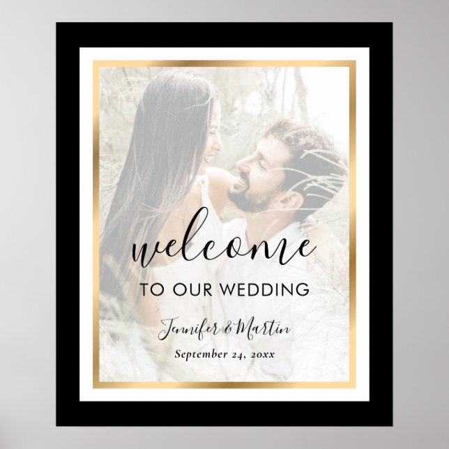 Affiche de bienvenue Mariage photo Black White Gol (Devant)