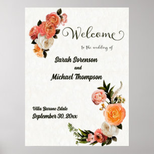 Affiche de bienvenue mariage Poster floral personn