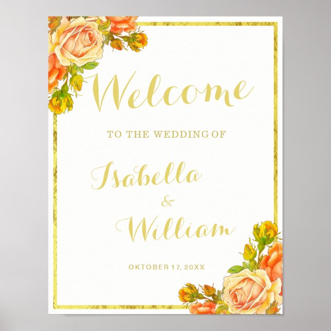 Affiche de bienvenue | mariage rose en or blanc (Devant)