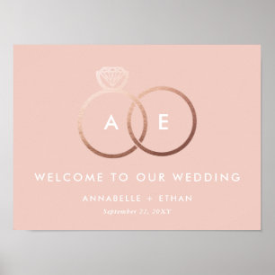 Affiche de bienvenue Mariage rose Gold Modern Ring