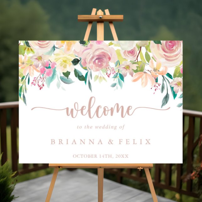 Affiche de bienvenue Mariage rose Gold Spring Flor (Créateur téléchargé)