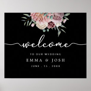Affiche de bienvenue Mariage rose rustique noir