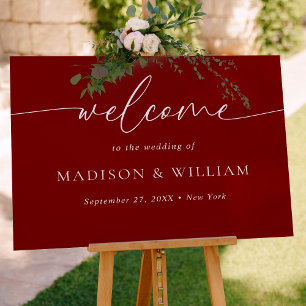Affiche de bienvenue Mariage rouge à script minima