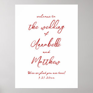 Affiche de bienvenue Mariage rouge manuscrit simpl