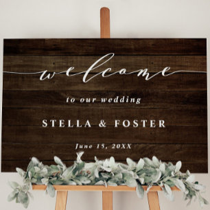 Affiche de bienvenue Mariage Rustic Faux Wood