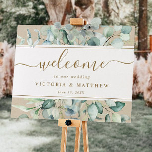 Affiche de bienvenue Mariage Rustic Gold Green