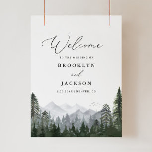 Affiche de bienvenue Mariage Rustic Mountain Pine 