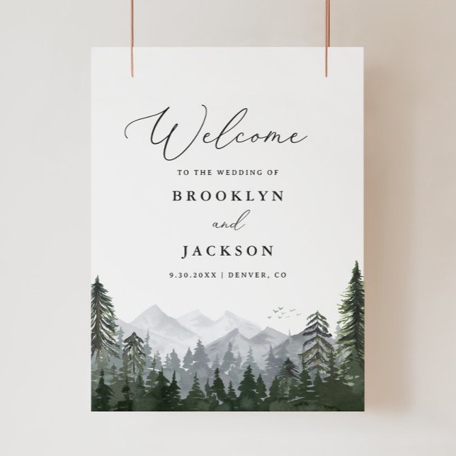Affiche de bienvenue Mariage Rustic Mountain Pine  (Créateur téléchargé)