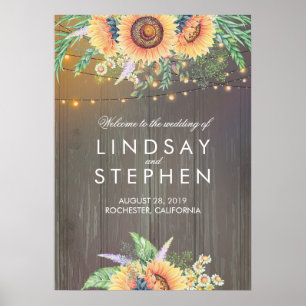 Affiche de bienvenue Mariage Rustic Wood et Sunflo
