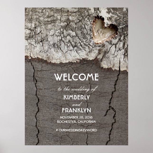 Affiche de bienvenue Mariage Rustic Wood Heart (Devant)