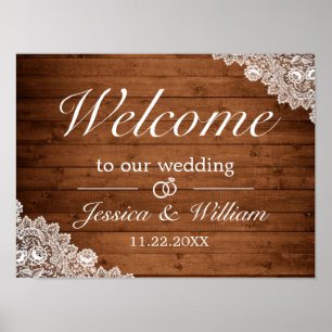 Affiche de bienvenue Mariage Rustic Wood & White L