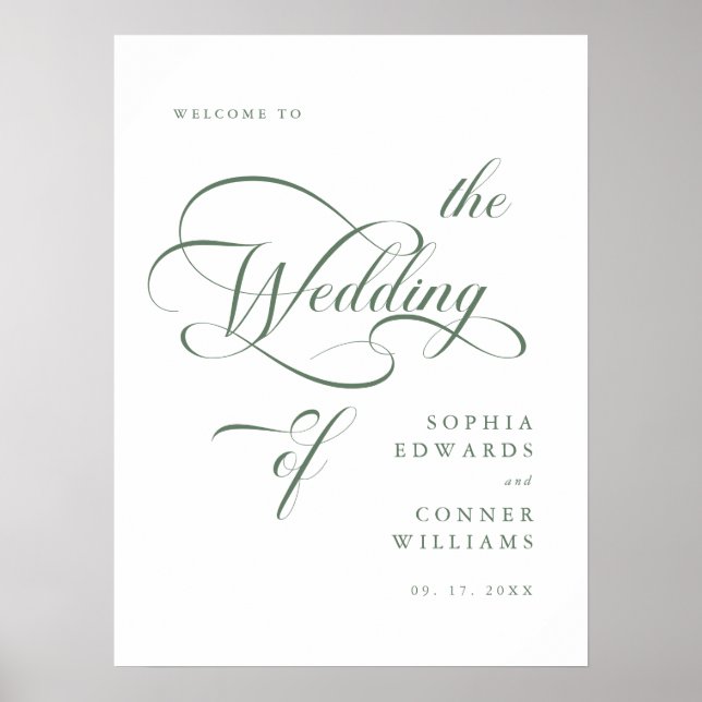 Affiche de bienvenue Mariage Sage Green Elegant Cl (Devant)