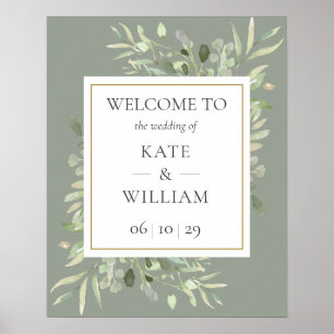 Affiche de bienvenue Mariage Sage Green Green