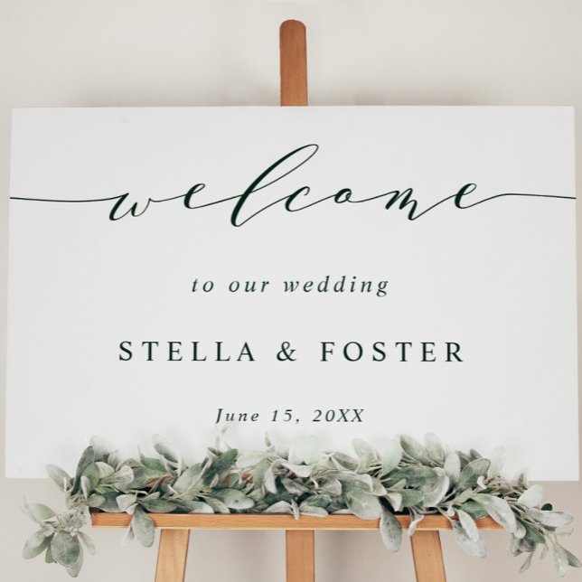 Affiche de bienvenue Mariage simple verte et blanc (Créateur téléchargé)