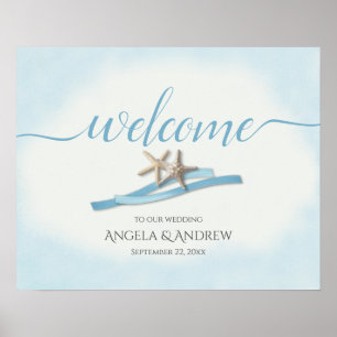 Affiche de bienvenue Mariage Starfish et Blue Ribb