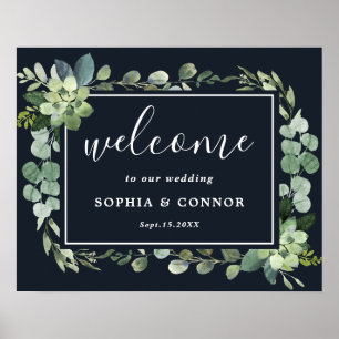 Affiche de bienvenue Mariage Succulent Bleu minuit