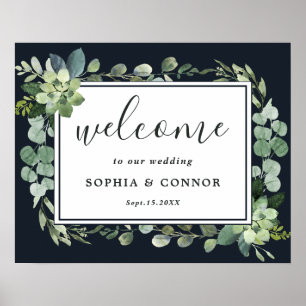 Affiche de bienvenue Mariage Succulent Bleu minuit