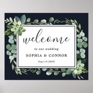 Affiche de bienvenue Mariage Succulent Bleu minuit