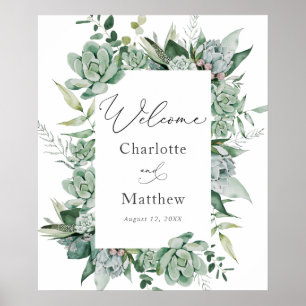 Affiche de bienvenue Mariage Succulente et Eucalyp