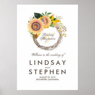 Affiche de bienvenue Mariage Sunflower Wreath