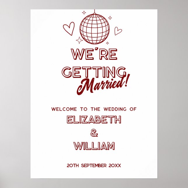 Affiche de bienvenue Mariage Super moderne Red Ret (Devant)