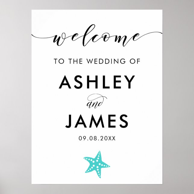 Affiche de bienvenue Mariage Turquoise Blue Starfi (Devant)