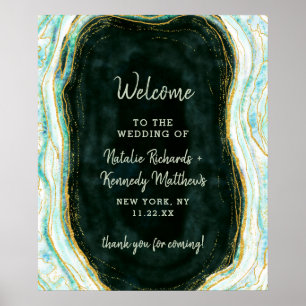 Affiche de bienvenue Mariage turquoise Green & Gol
