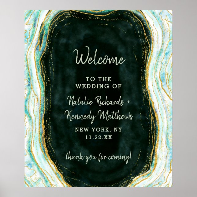 Affiche de bienvenue Mariage turquoise Green & Gol (Devant)