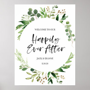 Affiche de bienvenue Mariage verdoyante Happy touj