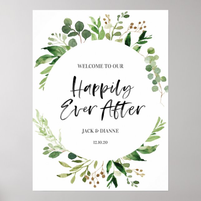 Affiche de bienvenue Mariage verdoyante Happy touj (Devant)