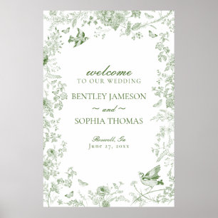 Affiche de bienvenue Mariage verte Toile De Jouy F