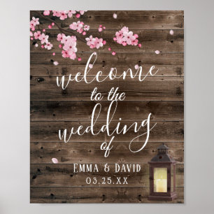 Affiche de bienvenue Mariage vintage de fleurs ros